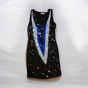 Say What? Black and Blue Sequin Mini Dress
